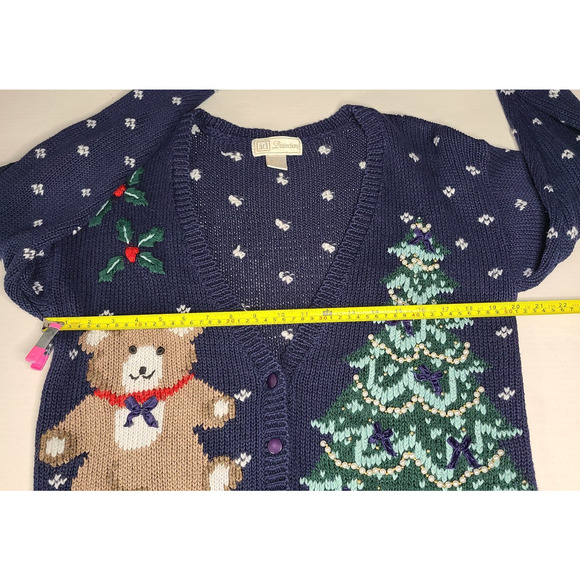 Vintage Ugly Christmas Sweater Cardigan 8 Large Teddy Bear Tree Holly Presents - Picture 11 of 12